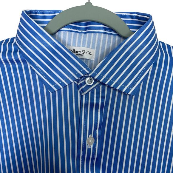 Collars & Co Shirt Mens 2XL Blue White Button Up Stripe Dress Collar Polo NEW - Picture 4 of 7